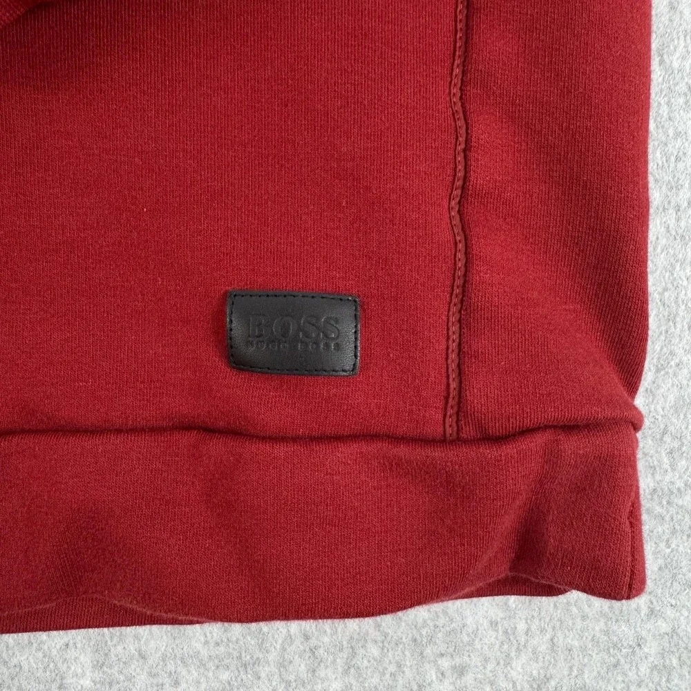 BOSS Hugo Boss Sweatshirt Mens Medium Red 1/4 Zip Mock Neck Pullover Jersey